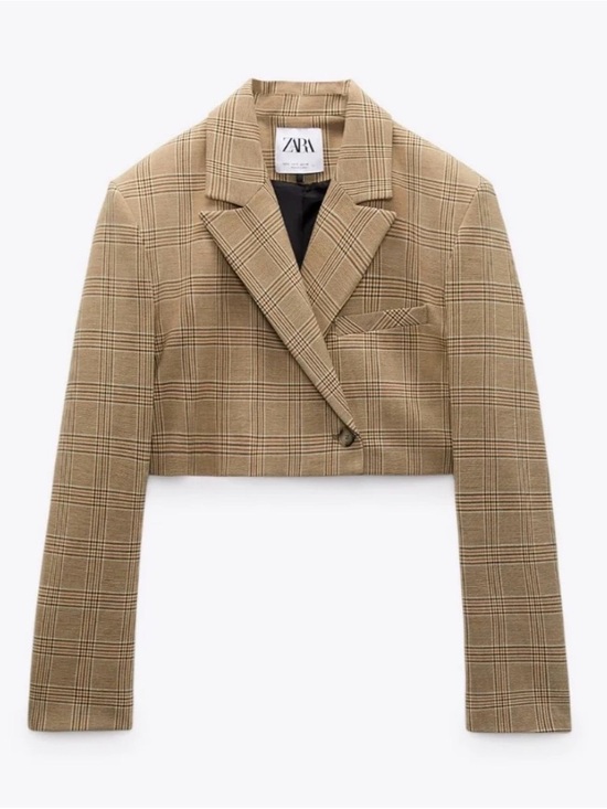 Zara Jackets & Blazers - Zara Crop Blazer Jacket Plaid Tan Brown Boxy Blogger Preppy Business Casual S